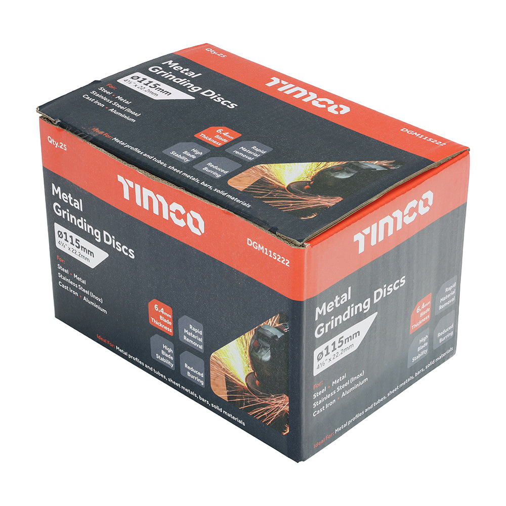 This is an image of Timco - Bonded Abrasive Disc - For Grinding 115 x 22.2 x 6.4 (25 Pieces Box) DGM115222