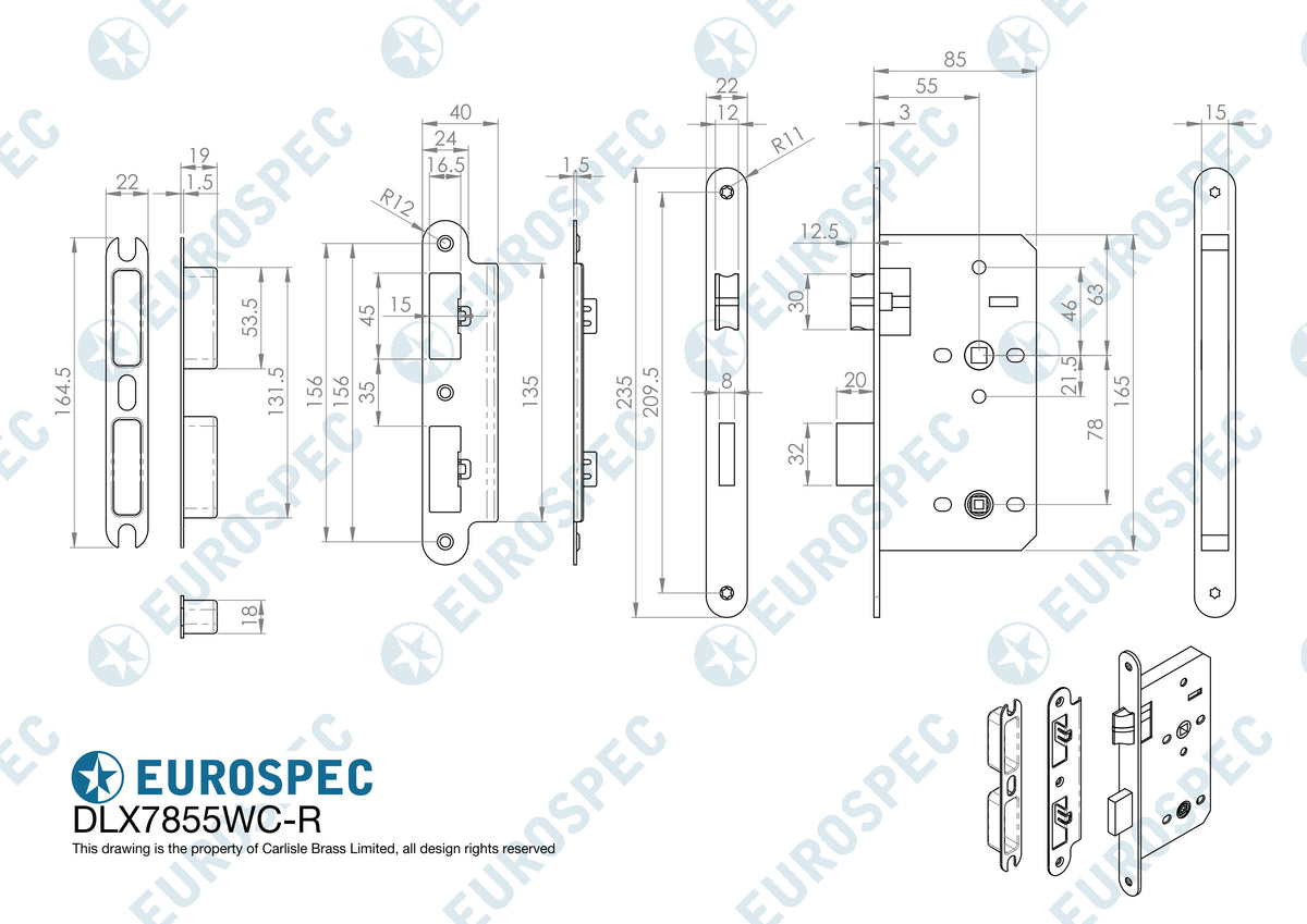 Eurospec - DIN Bathroom Lock Radius - Satin Stainless Steel