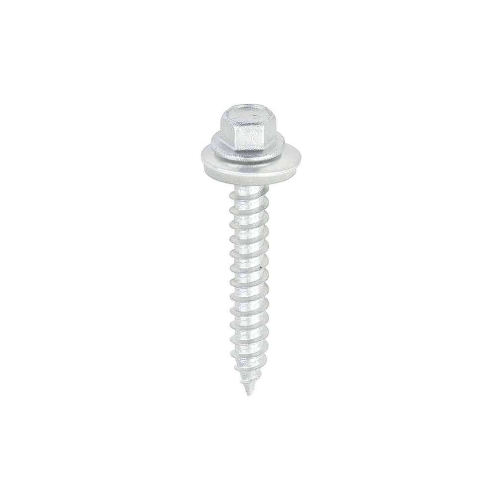 This is an image of Timco - Metal Construction Thin Sheet Metal to Timber Screws - Hex - EPDM Washer - Slash Point - Exterior - Silver Organic 6.3 x 45mm - (90 PCS TIMbag) DS45W16BB
