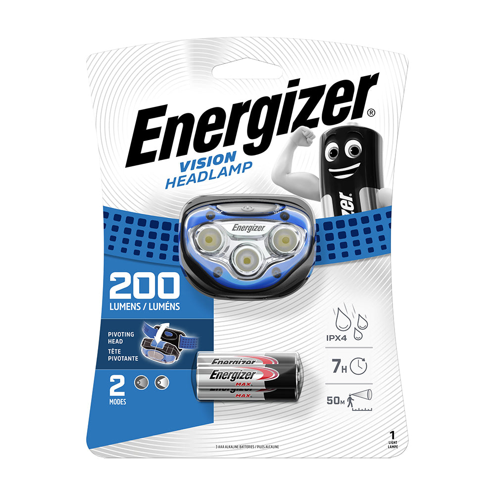 This is an image of Timco - Energizer® LED Vision Headlamp - 200 Lumen Blue / 200 Lumen (1 Each Backing Card) ENR270228