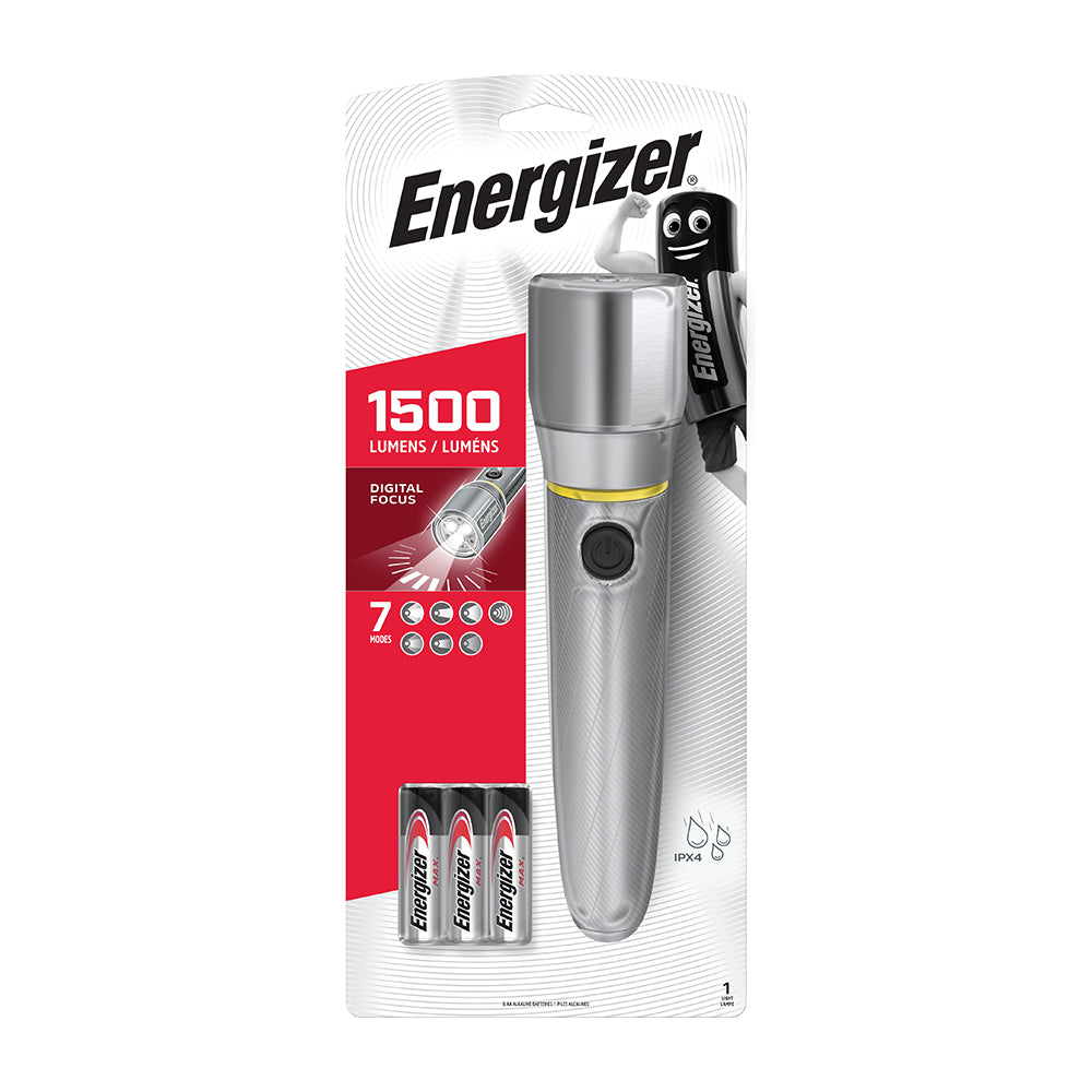 This is an image of Timco - Energizer® LED Vision HD Metal Handheld Torch - 1500 Lumen 1500 Lumen (1 Each Backing Card) ENR419597