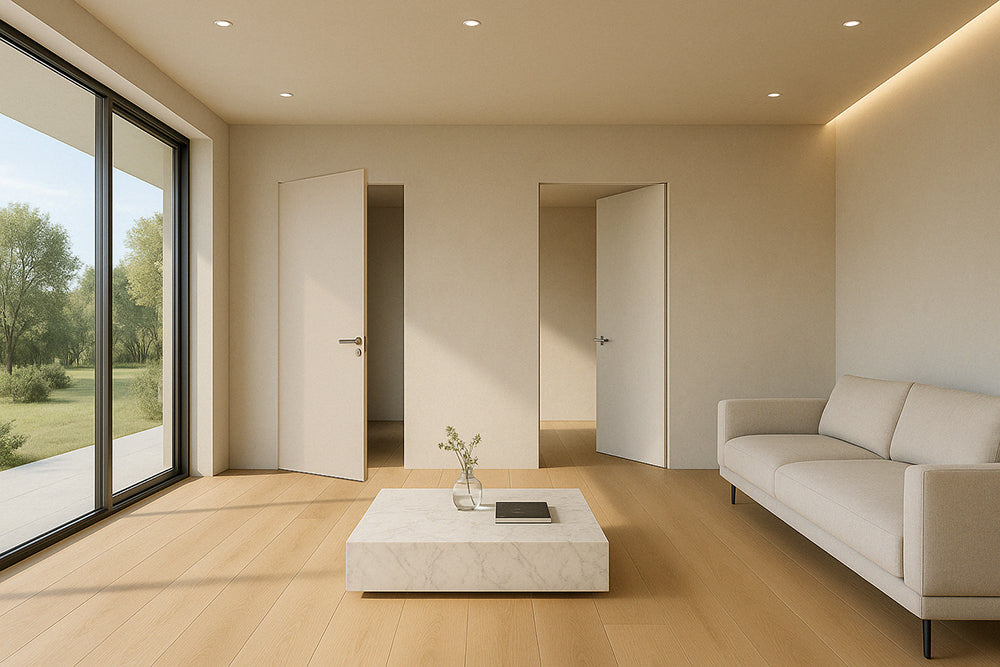Quality image of SPECIAL ORDER Ermetika xREVERx Flush Hidden Door System with 713x2394mm White Primed Door - Satin Chrome Latch/Bathroom Accessories | Sku. exrs42 | available from Trade Door Handles.