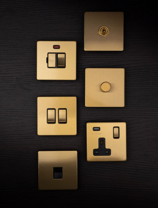 EuroLite Concealed 3mm Satin Brass Sockets and Switches