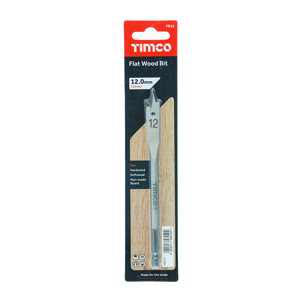 This is an image of Timco - Flat Wood Bit 12.0 x 152 (1 Each Blister Pack) FB12