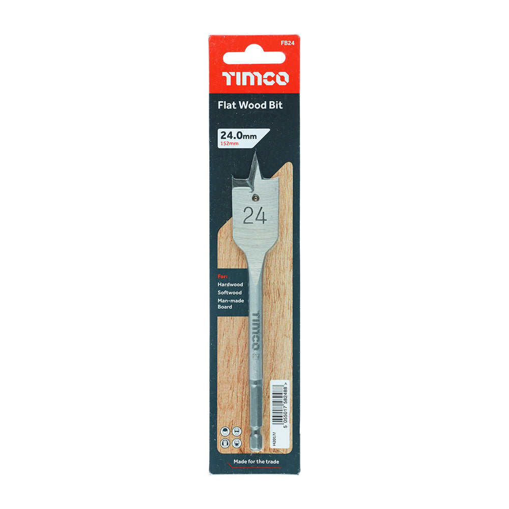 This is an image of Timco - Flat Wood Bit 24.0 x 152 (1 Each Blister Pack) FB24