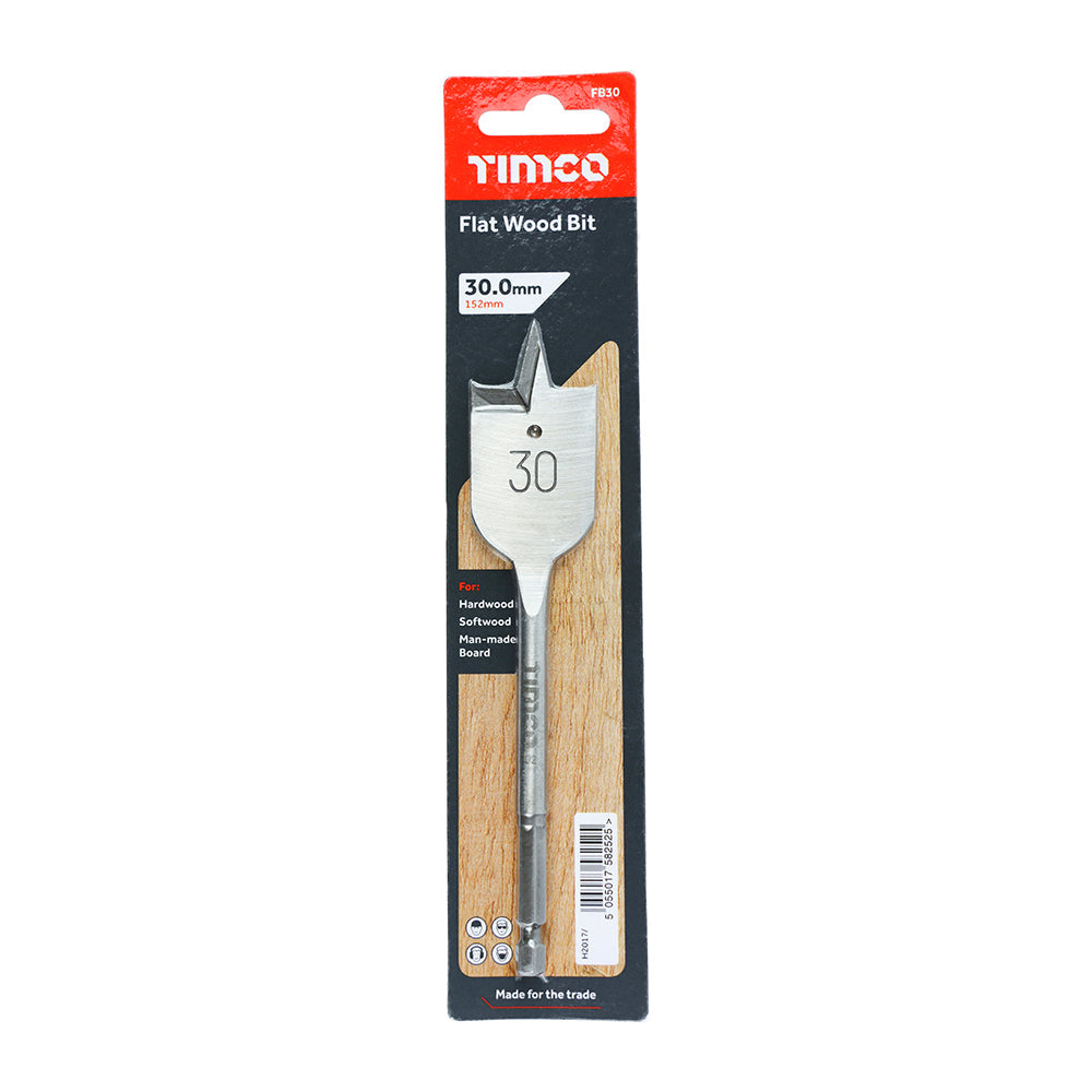 This is an image of Timco - Flat Wood Bit 30.0 x 152 (1 Each Blister Pack) FB30