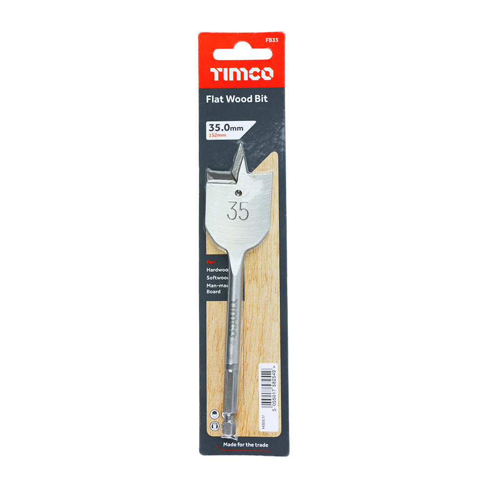 This is an image of Timco - Flat Wood Bit 35.0 x 152 (1 Each Blister Pack) FB35