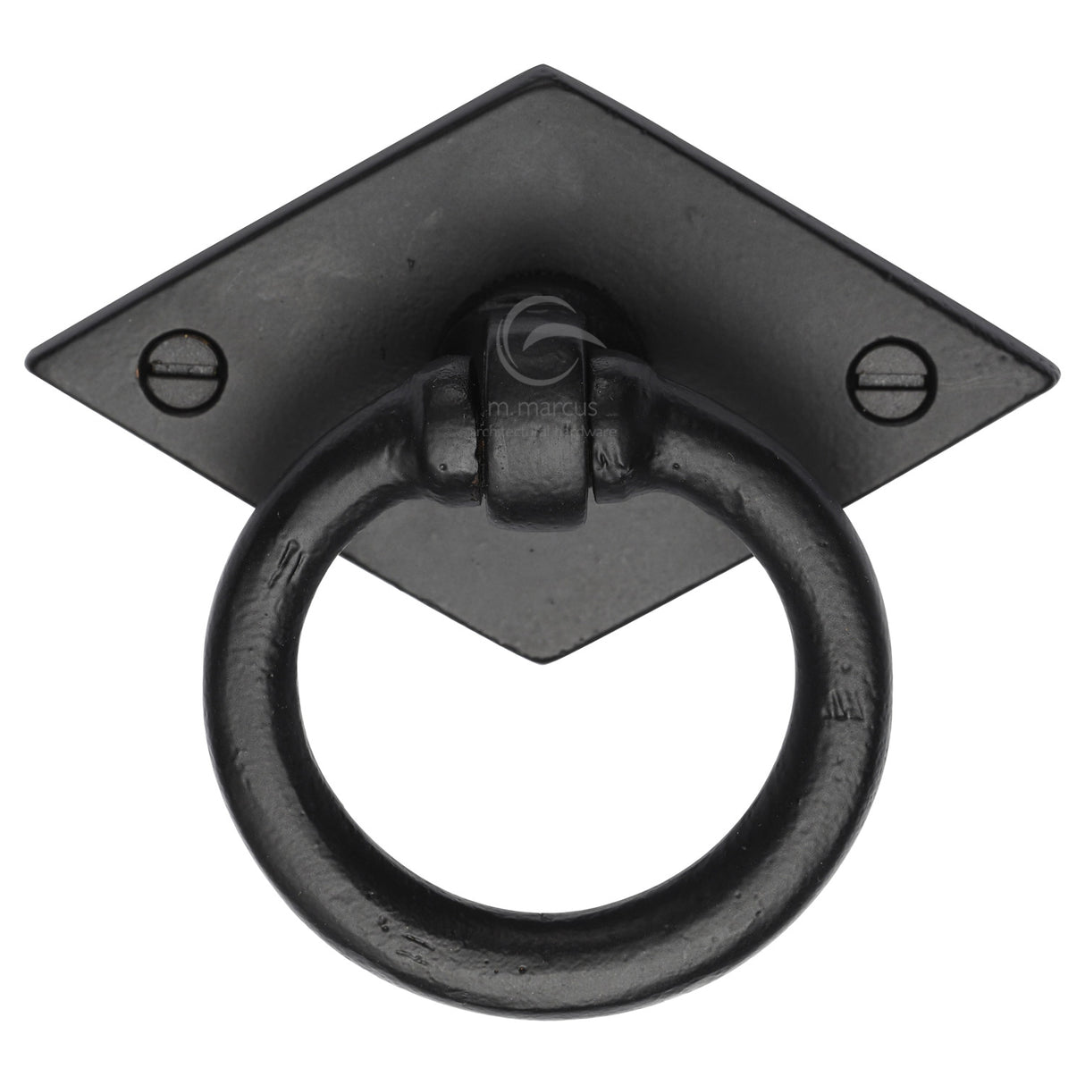 High quality image of the M.Marcus Diamond Cabinet Ring Drop Pull Matt Black Rustic Iron | Sku. fb6301 | Discounted prices available from Trade Door Handles