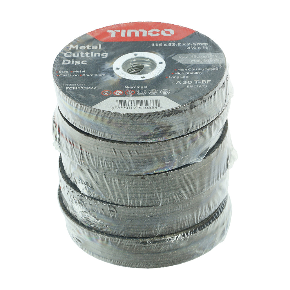 This is an image of Timco - Bonded Abrasive Disc - For Cutting 115 x 22.2 x 2.5 (50 Pieces Box) FCM115222