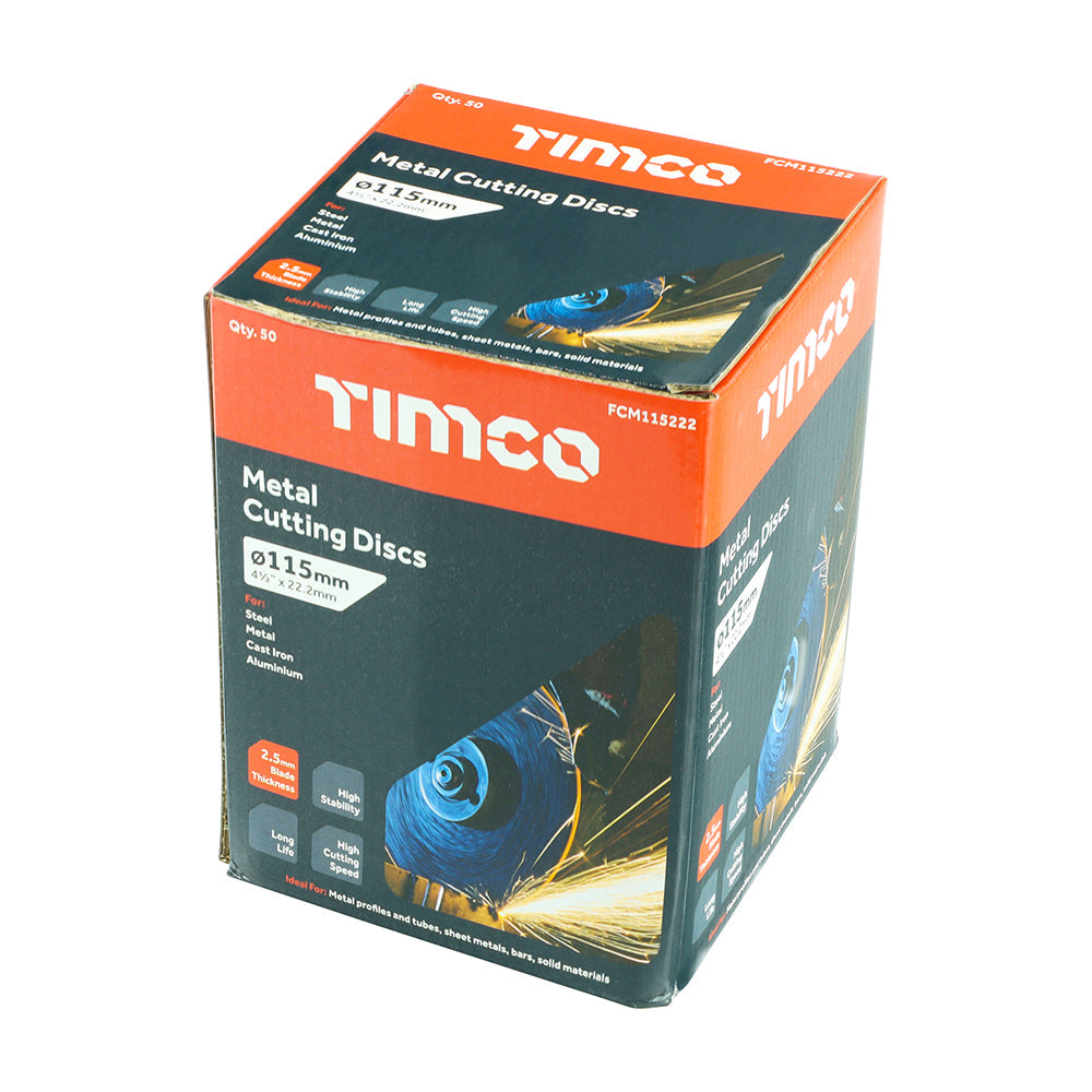 This is an image of Timco - Bonded Abrasive Disc - For Cutting 115 x 22.2 x 2.5 (50 Pieces Box) FCM115222