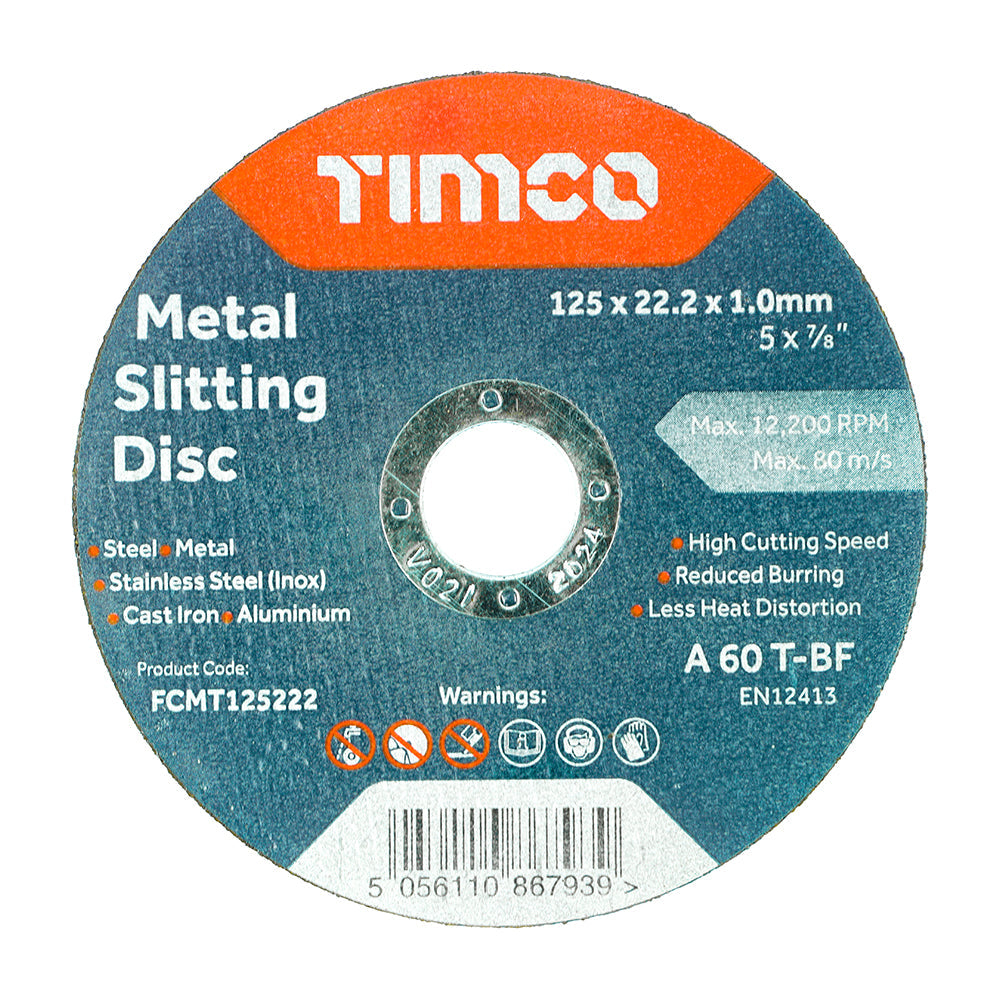 This is an image of Timco - Bonded Abrasive Disc - For Cutting 125 x 22.2 x 1.0 (25 Pieces Box) FCMT125222