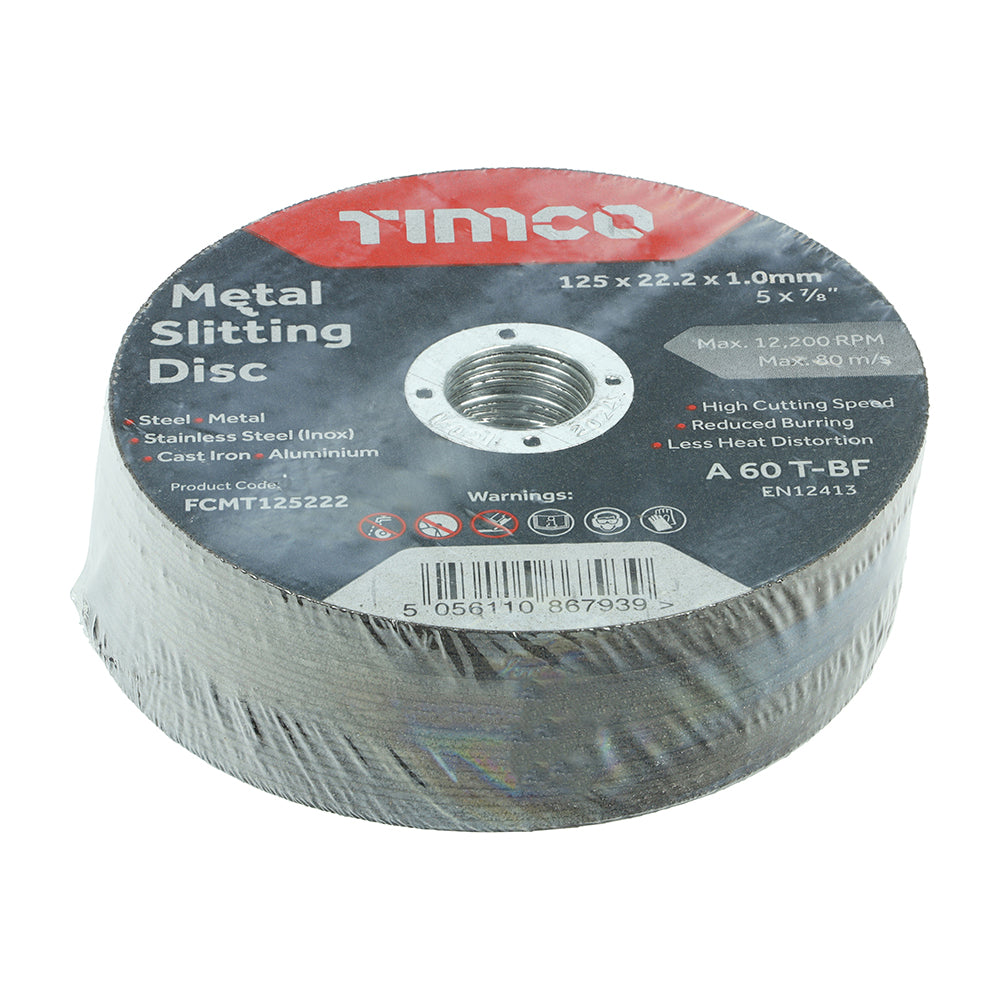 This is an image of Timco - Bonded Abrasive Disc - For Cutting 125 x 22.2 x 1.0 (25 Pieces Box) FCMT125222