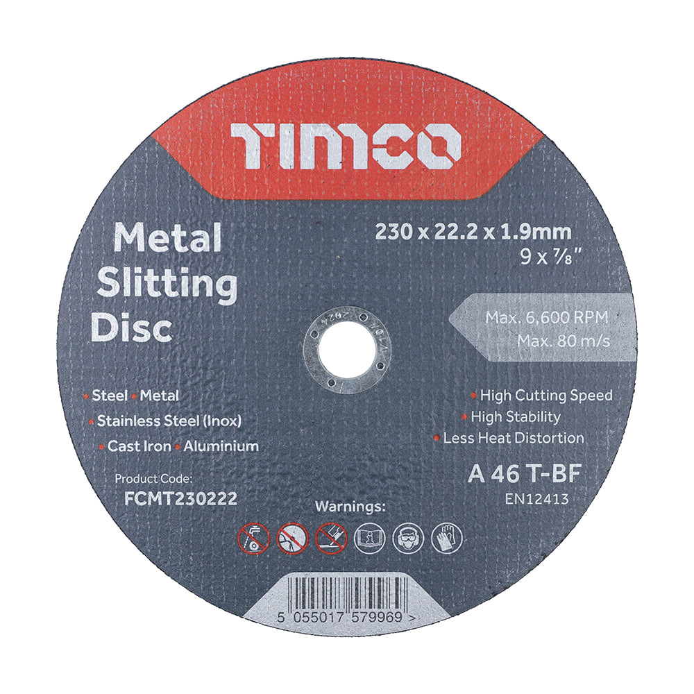 This is an image of Timco - Bonded Abrasive Disc - For Cutting 230 x 22.2 x 1.9 (25 Pieces Box) FCMT230222