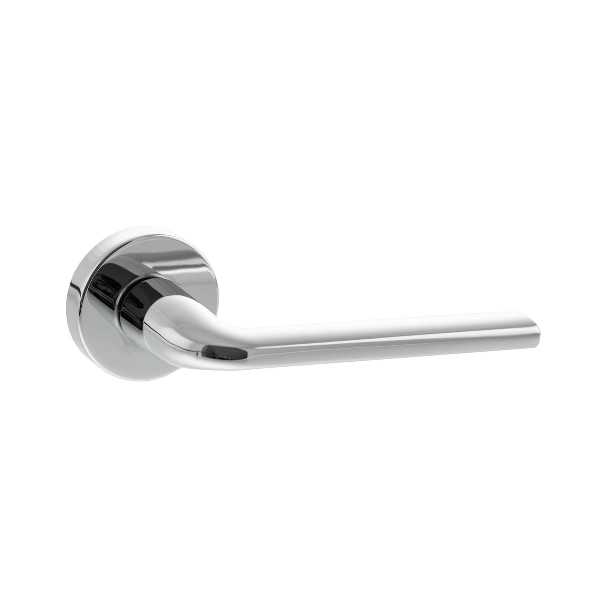 Quality image of Forme Milly Lever Door Handle on Minimal Round Rose - Polished Chrome | Sku. fmr133pc | available from Trade Door Handles.