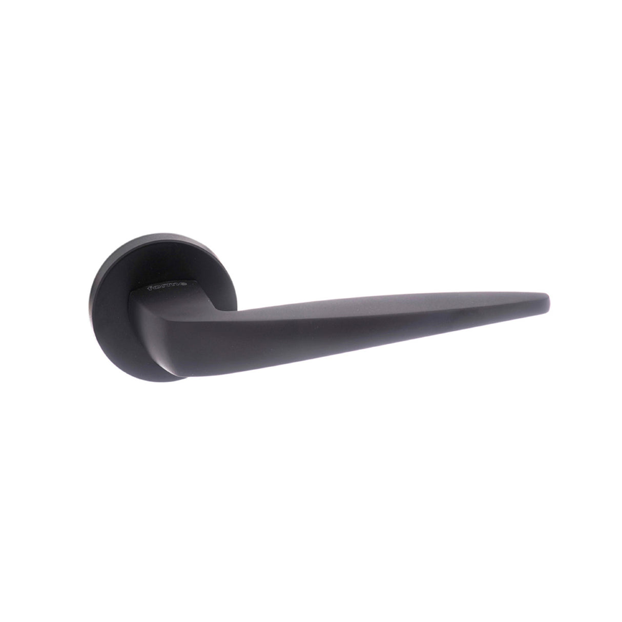Quality image of Forme Foglia Lever Door Handle on Minimal Round Rose - Matt Black | Sku. fmr272mb | available from Trade Door Handles.