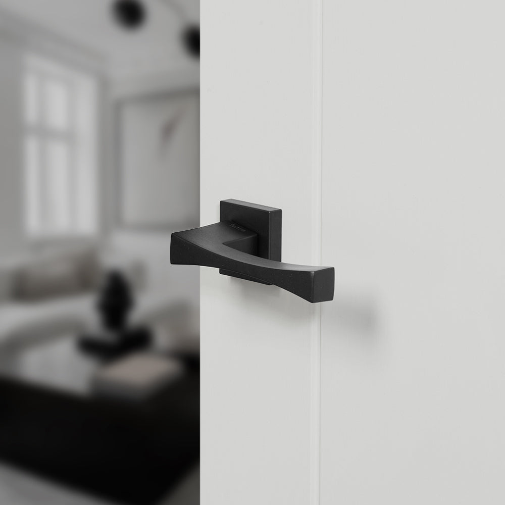 Quality image of Forme Artemide Lever Door Handle on Minimal Square Rose - Matt Black | Sku. fms213mb | available from Trade Door Handles.