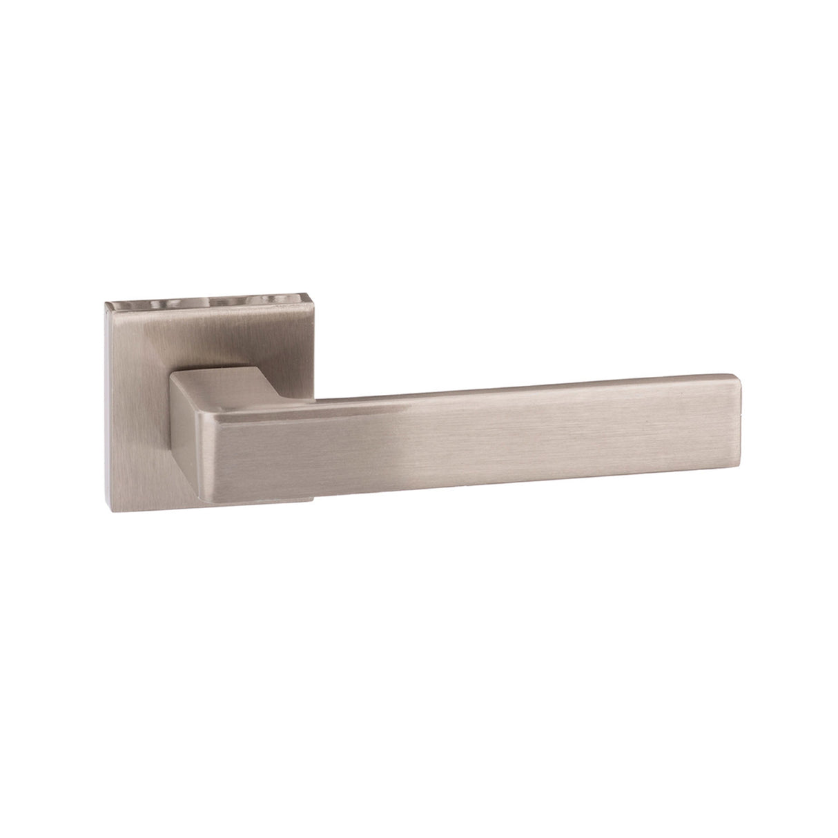 Quality image of Forme Asti Lever Door Handle on Minimal Square Rose - Satin Nickel | Sku. fms254sn | available from Trade Door Handles.