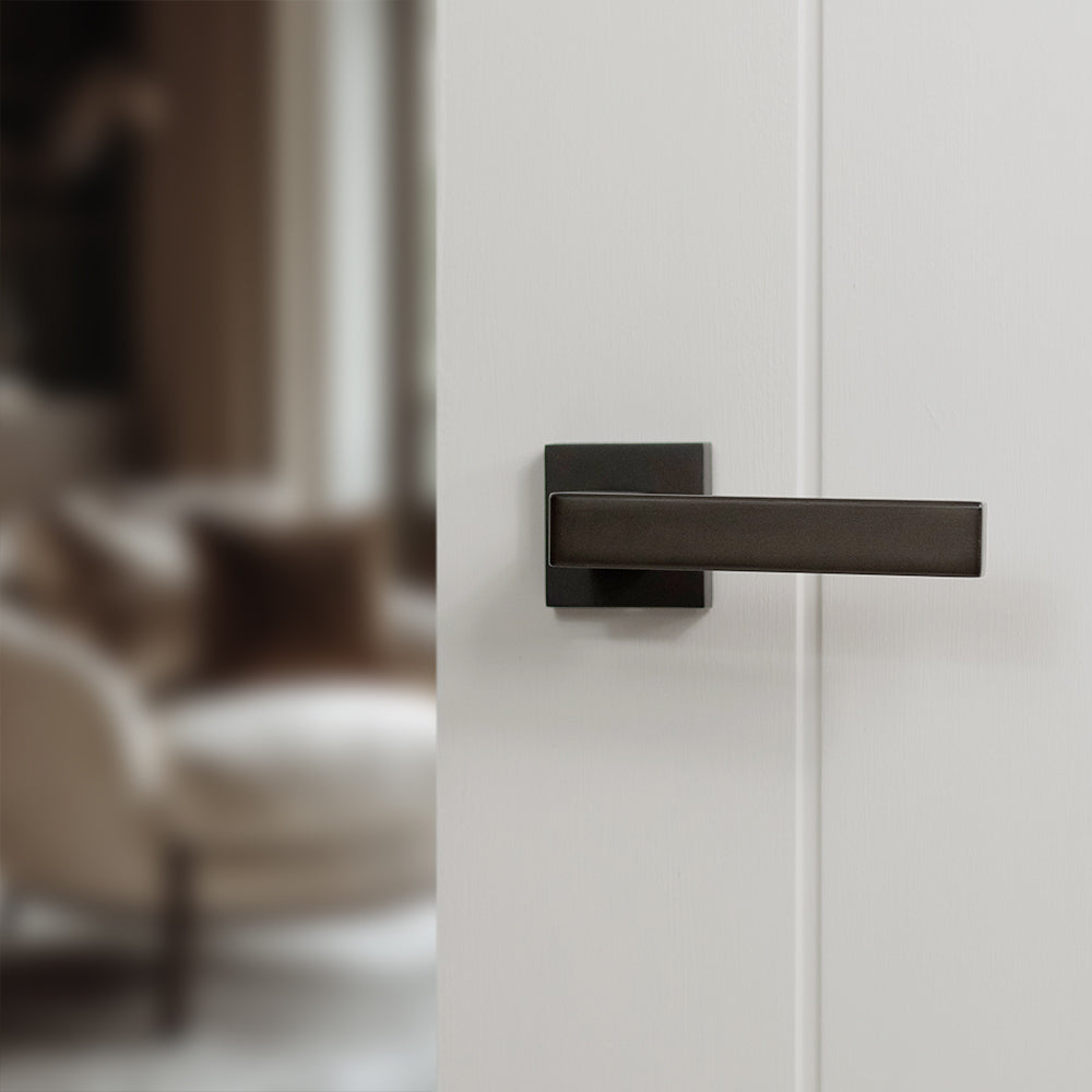 Quality image of Forme Asti Lever Door Handle on Minimal Square Rose - Urban Dark Bronze | Sku. fms254udb | available from Trade Door Handles.