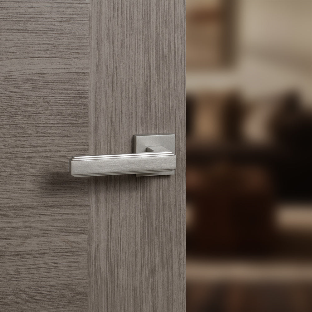 Quality image of Forme Alila Lever Door Handle on Minimal Square Rose - Satin Nickel | Sku. fms293sn | available from Trade Door Handles.