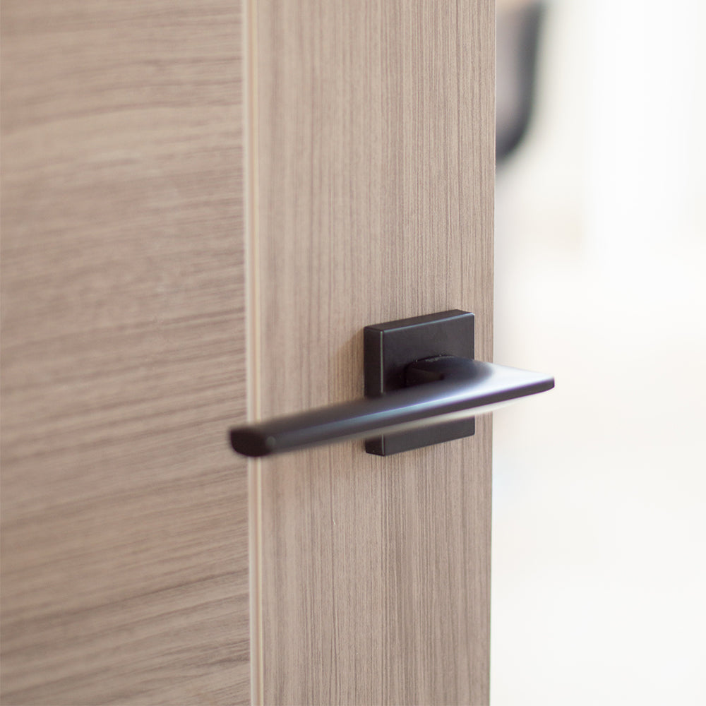 Quality image of Forme Boston Lever Door Handle on Minimal Square Rose - Matt Black | Sku. fms422mb | available from Trade Door Handles.