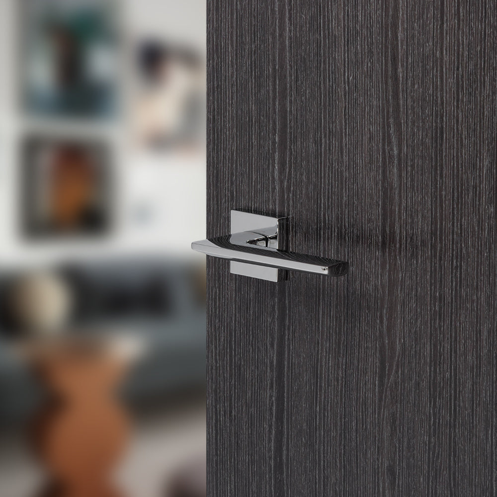 Quality image of Forme Boston Lever Door Handle on Minimal Square Rose - Polished Chrome | Sku. fms422pc | available from Trade Door Handles.