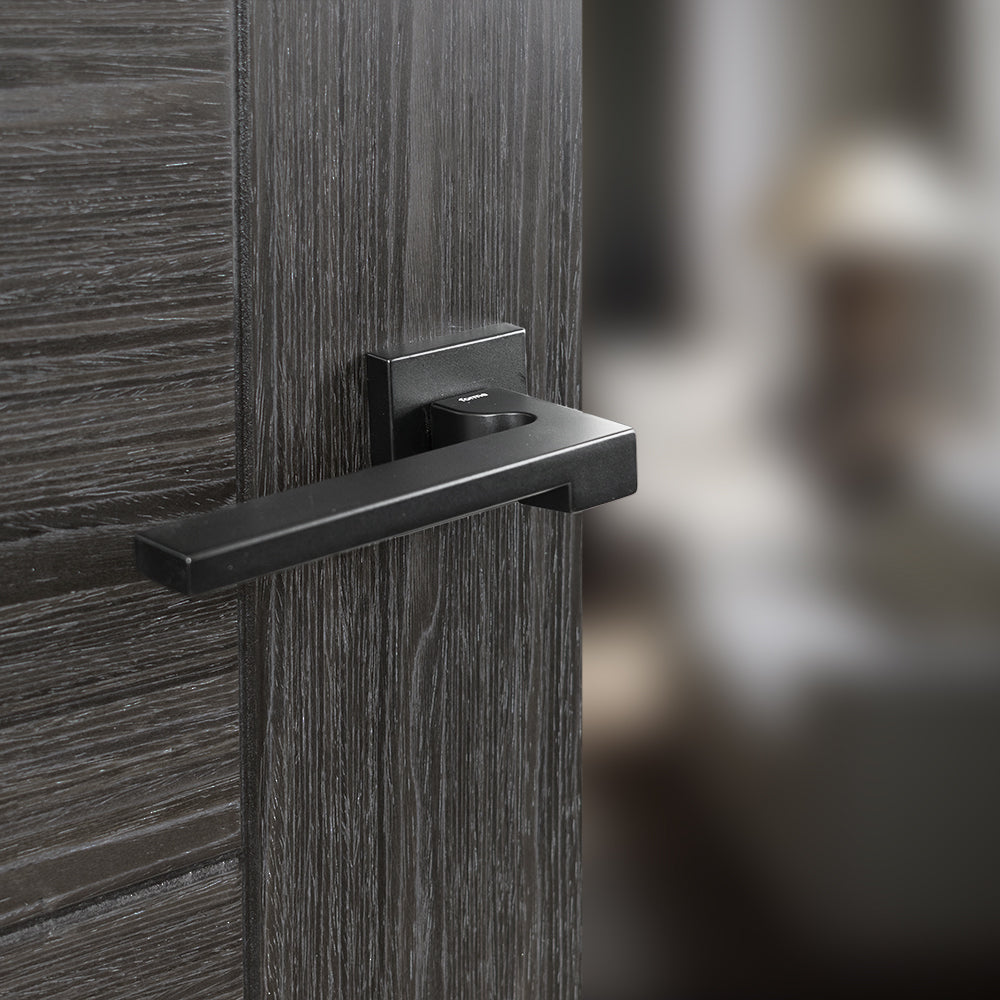 Quality image of Forme Ginevra Lever Door Handle on Minimal Square Rose - Matt Black | Sku. fms430mb | available from Trade Door Handles.