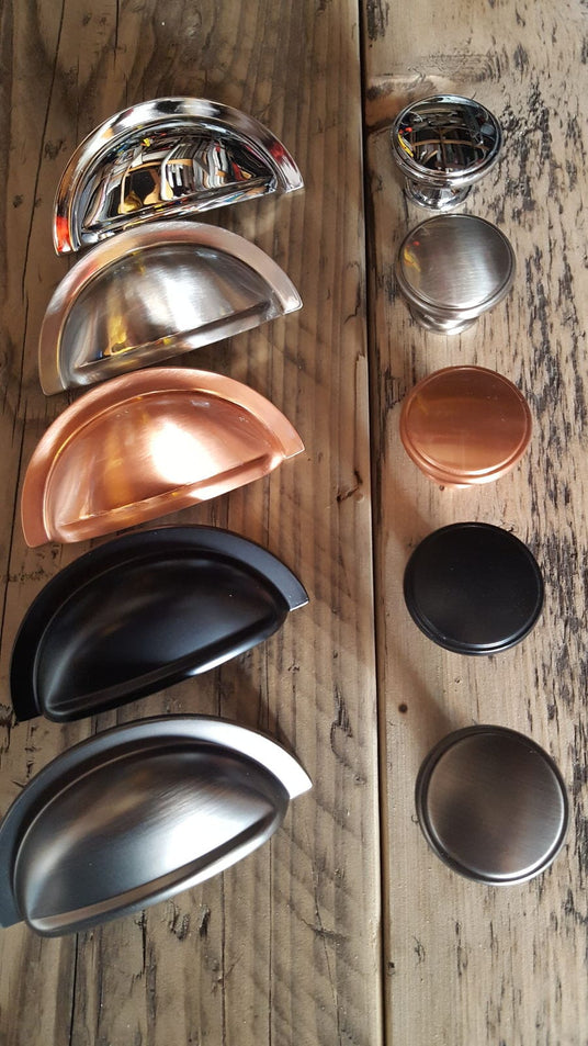 Fingerip Design Cabinet Cup Pulls and Cabinet Knobs in a range of finishes