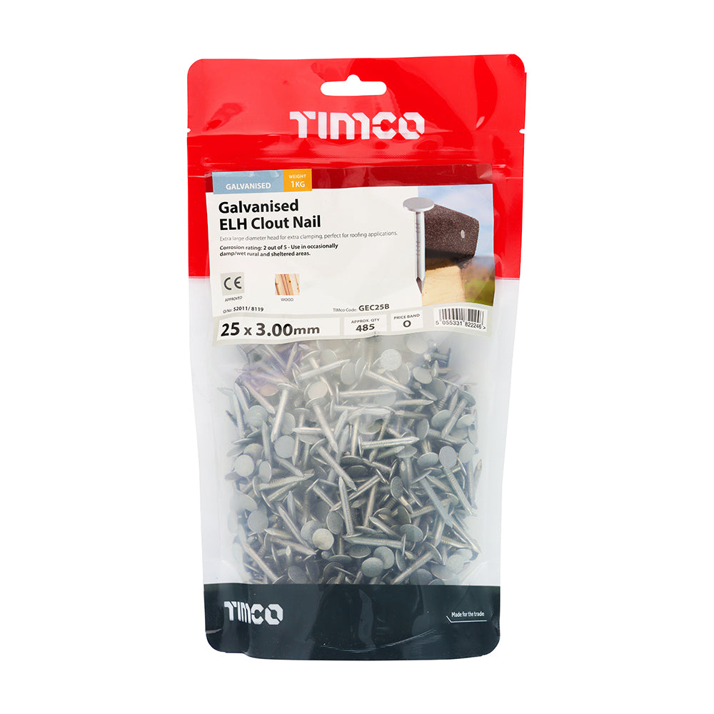 This is an image of Timco - Clout Nails - Galvanised 25 x 2.65mm (1 Kg TIMbag) GCN25B