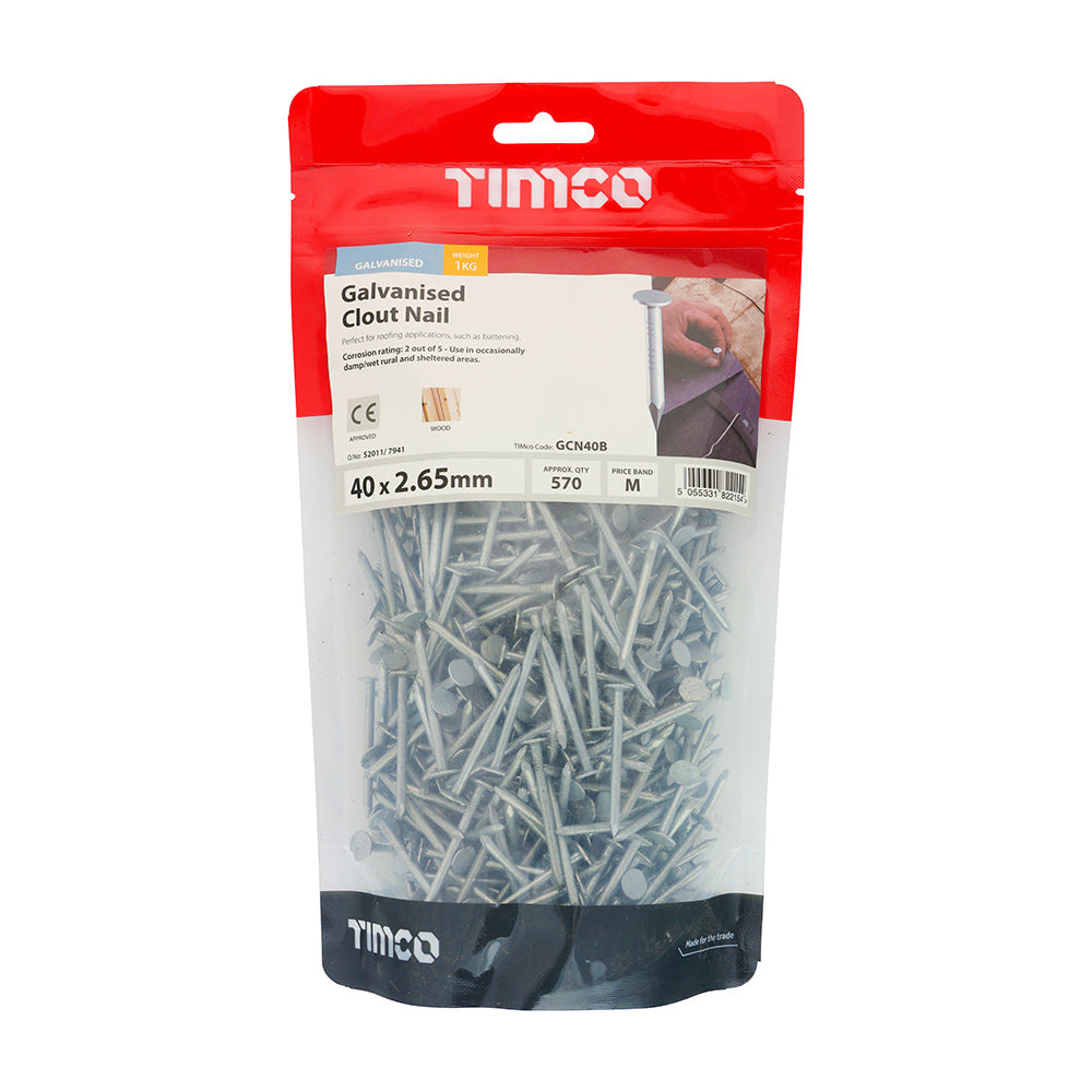 This is an image of Timco - Clout Nails - Galvanised 40 x 2.65mm (1 Kg TIMbag) GCN40B