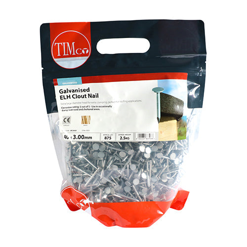 This is an image of Timco - Extra Large Head Clout Nails - Galvanised 40 x 3.00mm (2.5 Kg TIMbag) GEC40LB