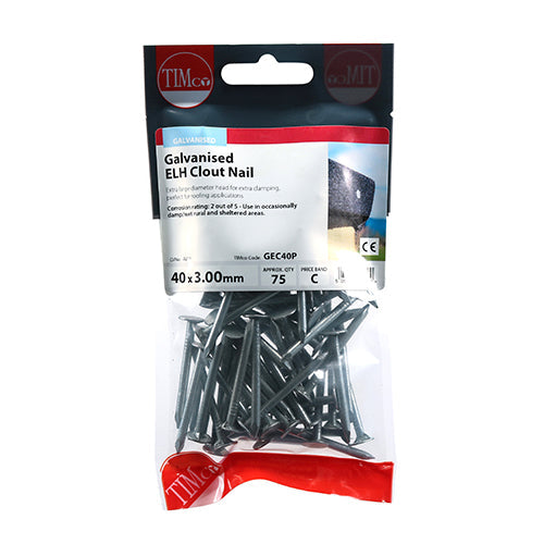 This is an image of Timco - Extra Large Head Clout Nails - Galvanised 40 x 3.00mm (75 PCS TIMpac) GEC40P
