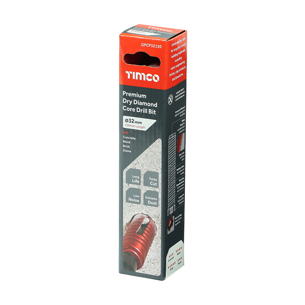 This is an image of Timco - Premium Dry Diamond Core Drill Bit 32 x 150mm (1 Each Box) GPCP32150