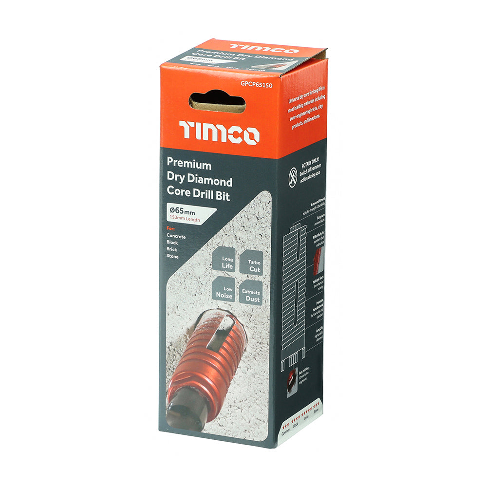 This is an image of Timco - Premium Dry Diamond Core Drill Bit 65 x 150mm (1 Each Box) GPCP65150