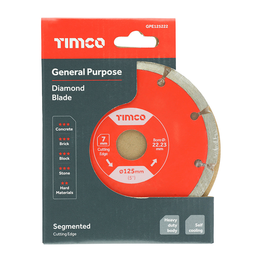 This is an image of Timco - Premium Diamond Blade Segmented 125 x 22.2 (1 Each Box) GPE125222