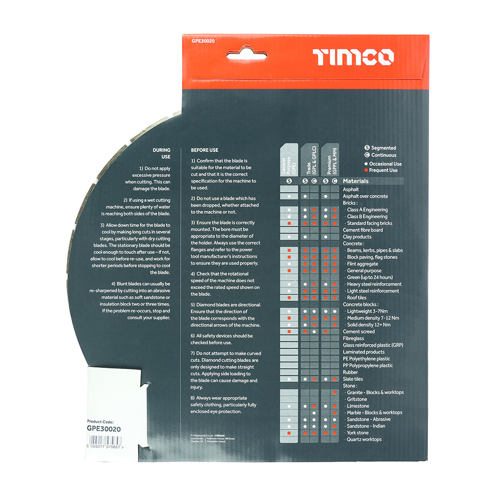 This is an image of Timco - General Purpose Diamond Blade - Segmented 300 x 20.0 (1 Each Box) GPE30020