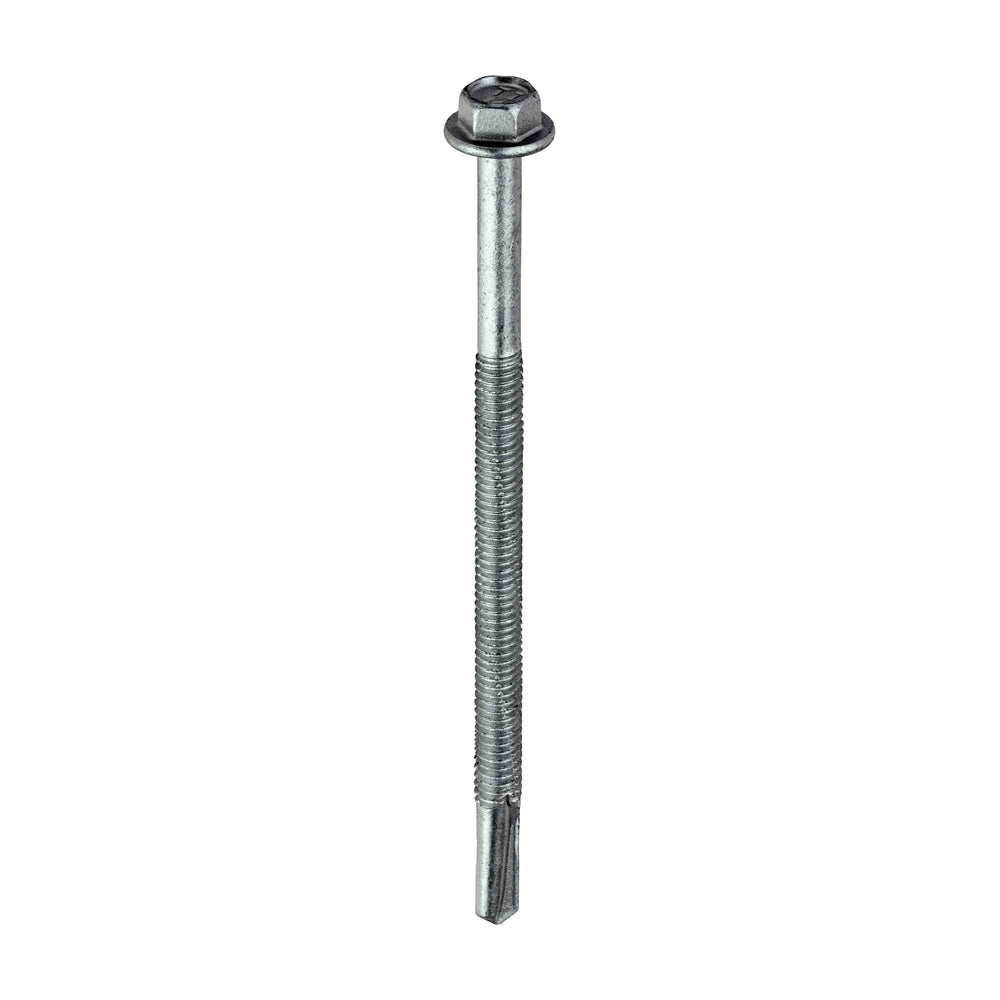 This is an image of Timco - Metal Construction Heavy Section Screws - Hex - Self-Drilling - Exterior - Silver Organic 5.5 x 100mm - (100 PCS Box) H100B