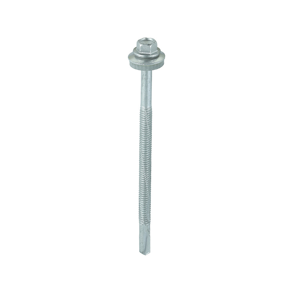 This is an image of Timco - Metal Construction Heavy Section Screws - Hex - EPDM Washer - Self-Drilling - Exterior - Silver Organic 5.5 x 100mm - (100 PCS Box) H100W16B