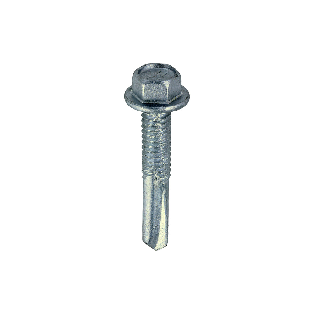 This is an image of Timco - Metal Construction Heavy Section Screws - Hex - Self-Drilling - Exterior - Silver Organic 5.5 x 32mm - (100 PCS Box) H32B