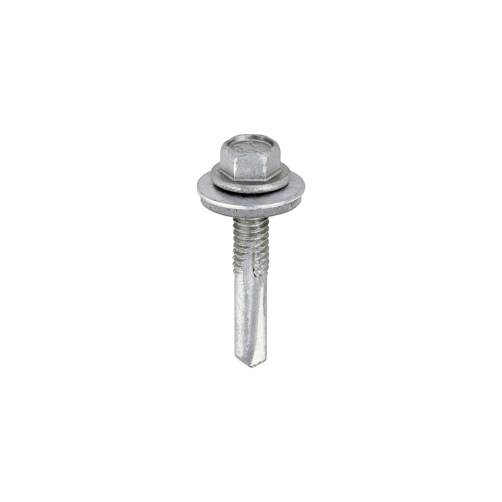This is an image of Timco - Metal Construction Heavy Section Screws - Hex - EPDM Washer - Self-Drilling - Exterior - Silver Organic 5.5 x 32mm - (100 PCS Box) H32W16B