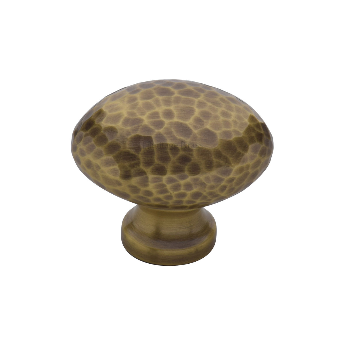 Heritage Brass Cabinet Knob Victorian Oval Hammered Design 32mm Antique Brass Finish
