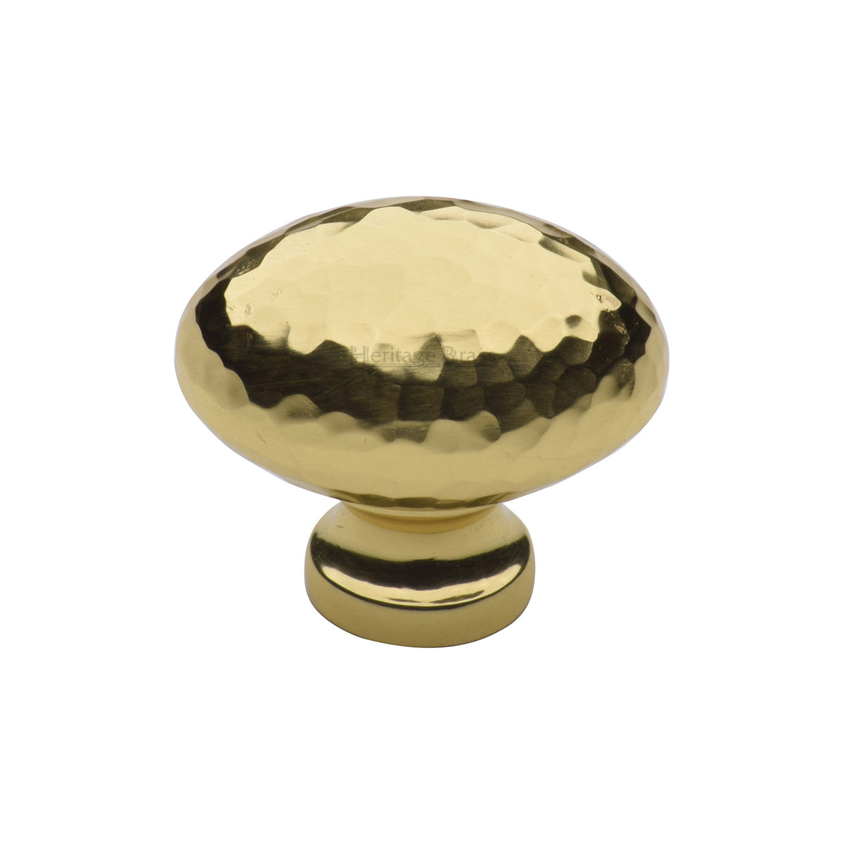 Heritage Brass Cabinet Knob Victorian Oval Hammered Design 32mm Polished Brass Finish