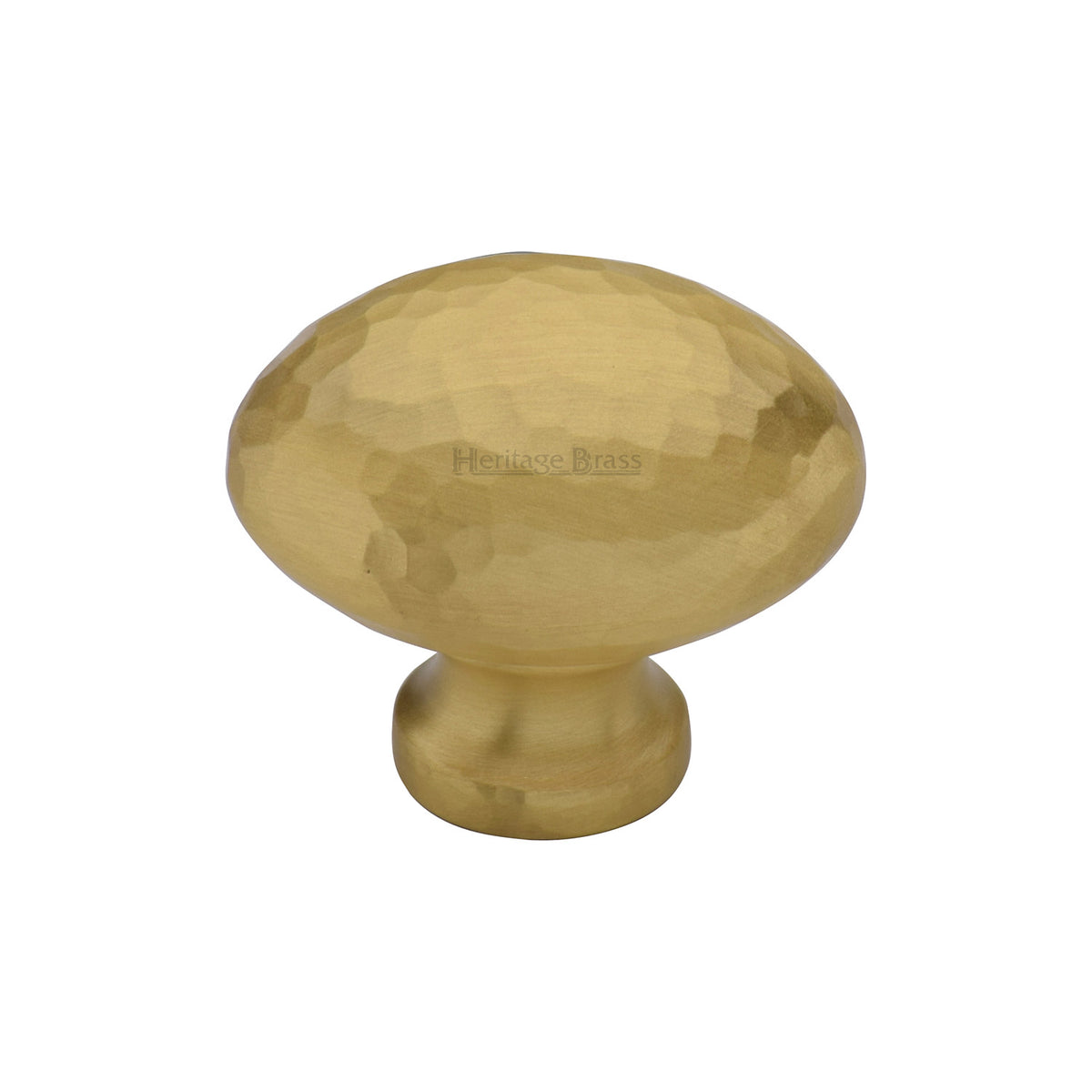 Heritage Brass Cabinet Knob Victorian Oval Hammered Design 32mm Satin Brass Finish