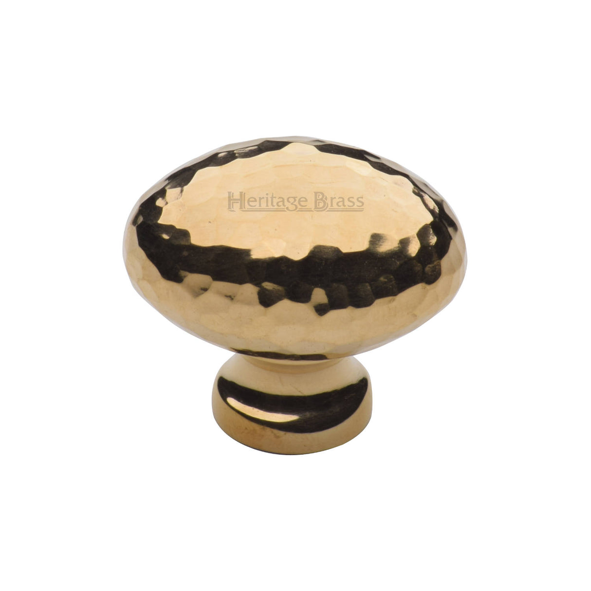 High quality image of Heritage Brass Cabinet Knob Victorian Oval Hammered Design 32mm Unlacquered Brass finish | Sku. HAM114 38-ULB | available from Trade Door Handles.