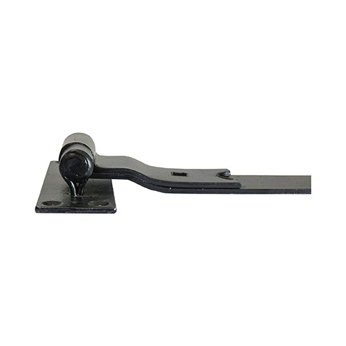 This is an image of Timco - Pair of Cranked Band & Hook On Plates - Black 450mm (1 Pairs Plain Bag) HBC450B