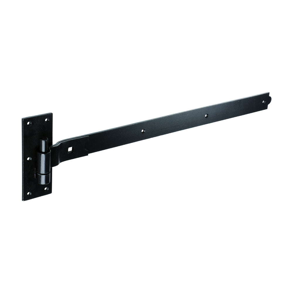 This is an image of Timco - Pair of Cranked Band & Hook On Plates - Black 750mm (1 Pairs Plain Bag) HBC750B