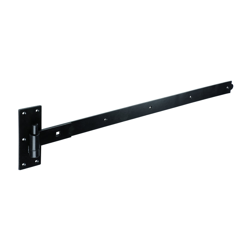 This is an image of Timco - Pair of Straight Band & Hook On Plates - Black 900mm (1 Pairs Plain Bag) HBS900B