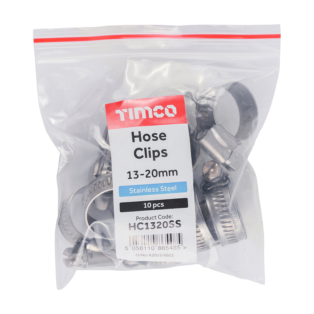 This is an image of Timco - Hose Clips - Stainless Steel 13 - 20mm - (10 PCS Bag) HC1320SS