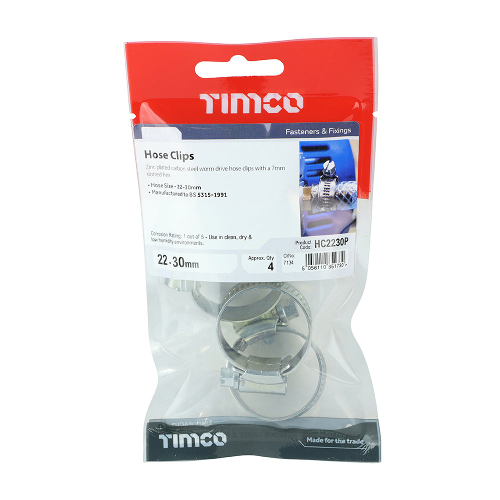This is an image of Timco - Hose Clips - Zinc 22 - 30mm - (4 PCS TIMpac) HC2230P