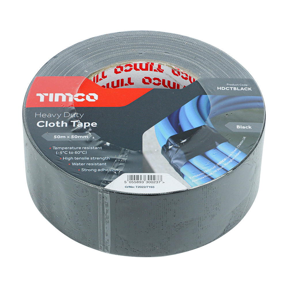This is an image of Timco - Heavy Duty Cloth Tape - Black 50m x 50mm (1 Each Roll) PCSHDCTBLACK