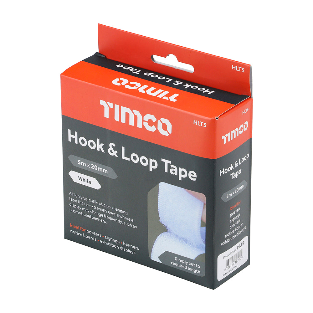 This is an image of Timco - Hook and Loop Tape 5m x 20mm (1 Each Box) PCSHLT5